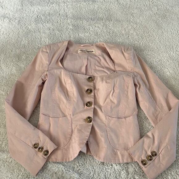 Free People Jackets & Blazers - Free People Womens Dusty Pink Sz XS Boho Indie Cotton Blazer Soft Cottage Core